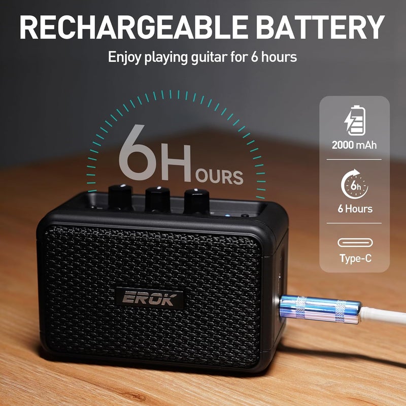 EROK Mini Electric Guitar Amplifier, with Clean Overdrive Effects,Support BT/Headphone Connection,5W Indoor Music Pratice Speaker (Dark) - Image 3